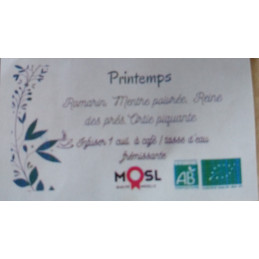 menthe marocaine-ortie-romarin-reine des prés-fleurs de sureau. Infuser une cuillère à café / tasse d'eau frémissante